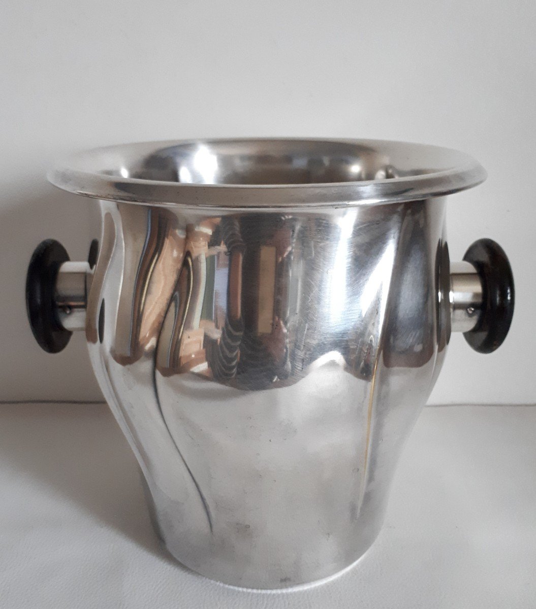 Wmf Champagne Bucket In Silver Metal And Macassar Ebony 1930 Art Deco-photo-4