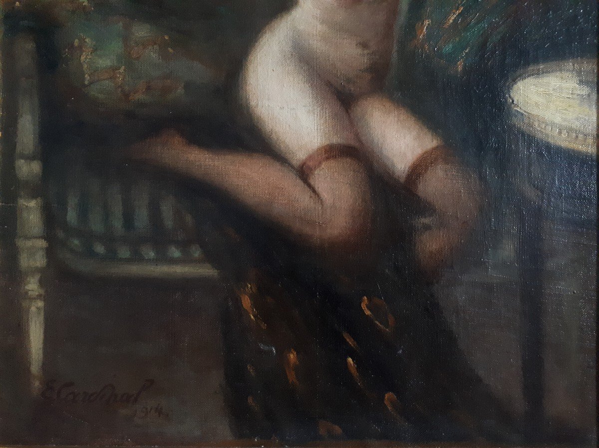 E. Cardinal Female Nude In An Interior Naked Woman Oil On Canvas 1914-photo-4