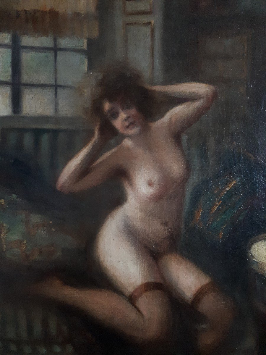 E. CARDINAL nu féminin dans un intérieur femme nue huile sur toile 1914-photo-1