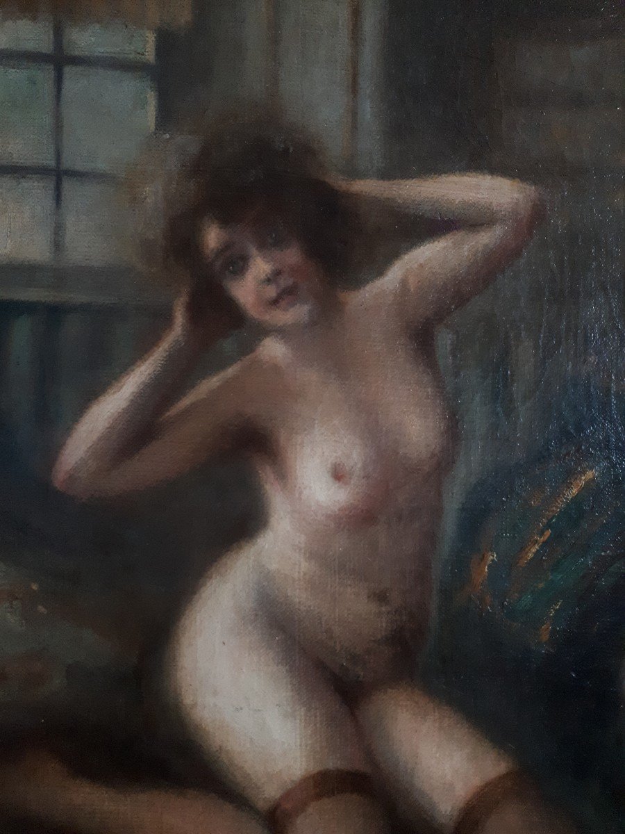 E. CARDINAL nu féminin dans un intérieur femme nue huile sur toile 1914-photo-2