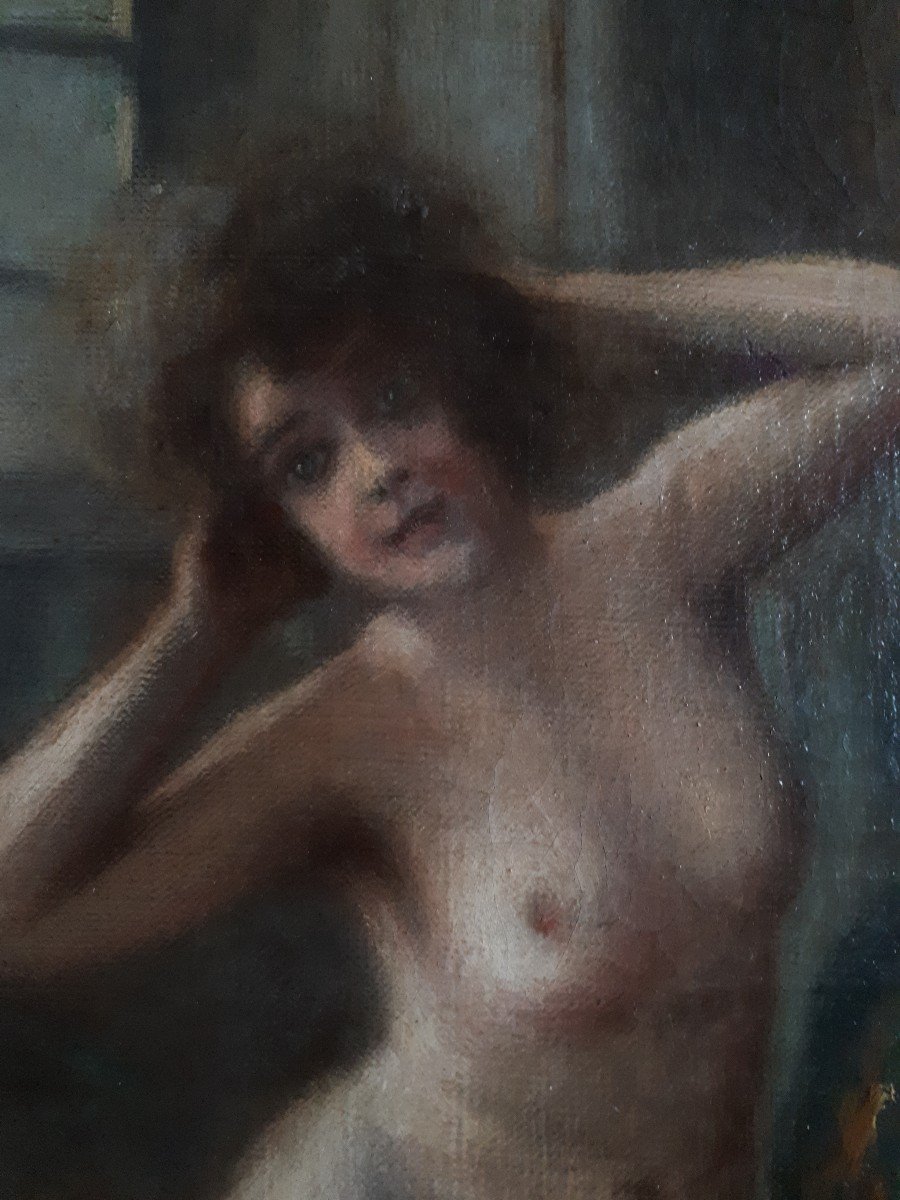 E. CARDINAL nu féminin dans un intérieur femme nue huile sur toile 1914-photo-3
