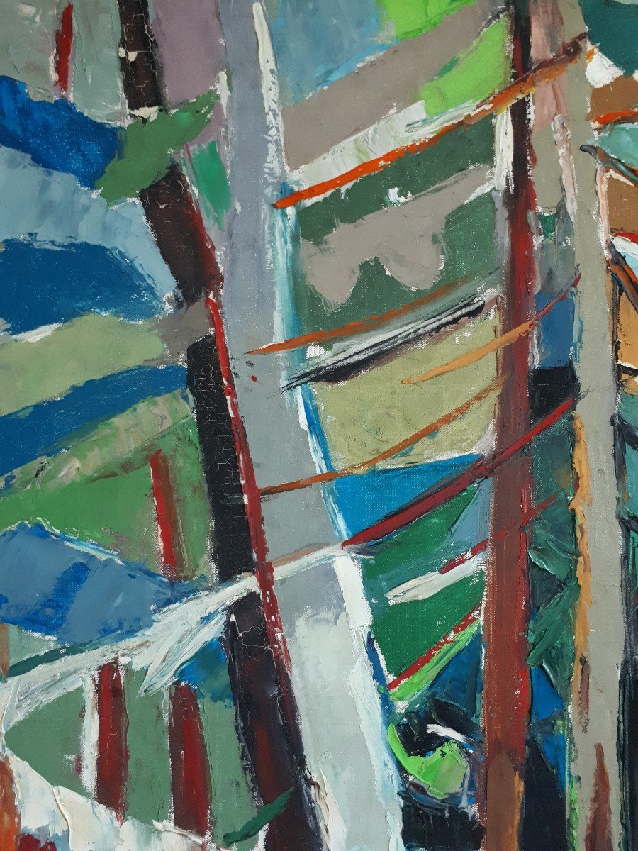 Marguerite LACROUX (1892-1972) grande huile sur toile paysage forêt sous-bois-photo-3