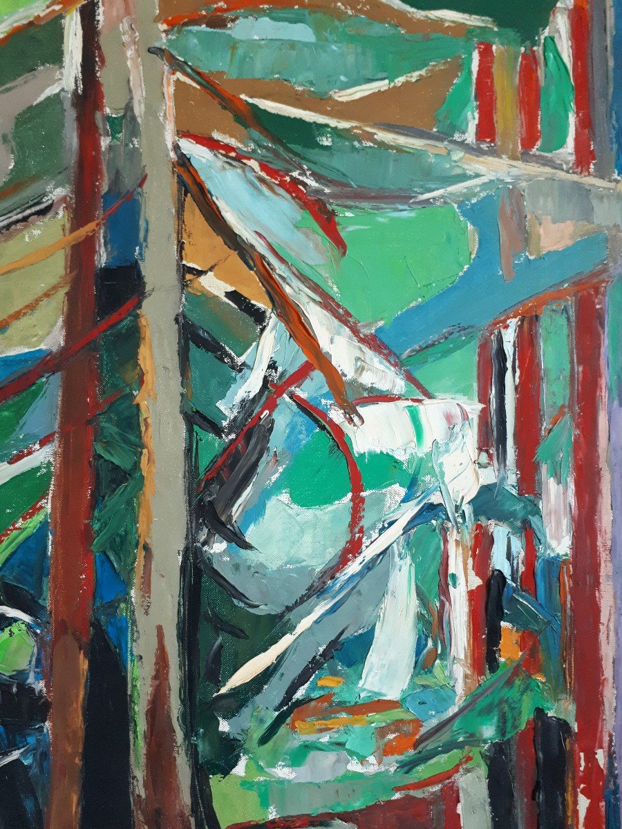 Marguerite LACROUX (1892-1972) grande huile sur toile paysage forêt sous-bois-photo-4