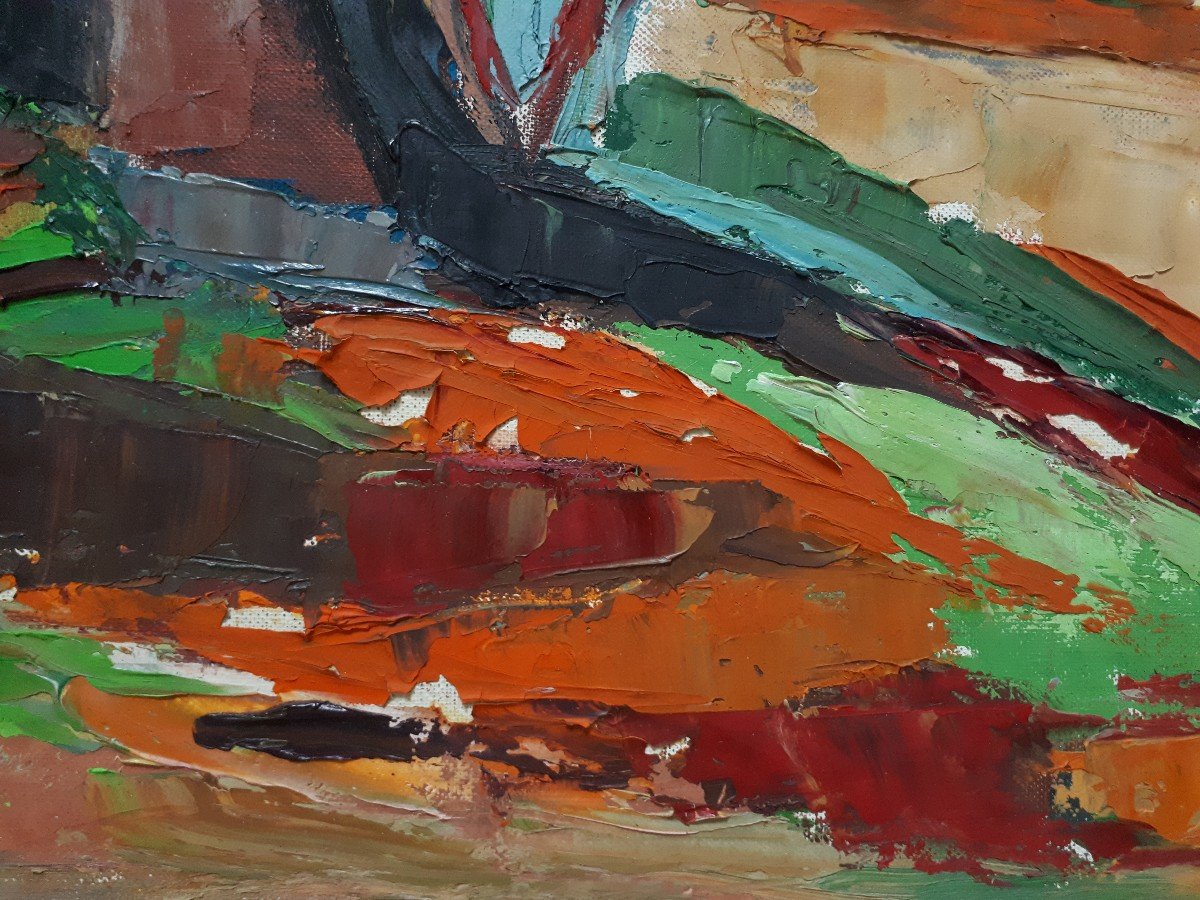 Marguerite LACROUX (1892-1972) grande huile sur toile paysage forêt sous-bois-photo-2