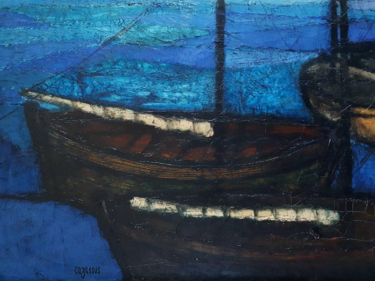 René Cazassus (born In 1932) Oil On Canvas Seascape Boats-photo-2