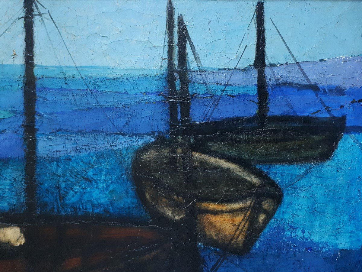 René Cazassus (born In 1932) Oil On Canvas Seascape Boats-photo-3