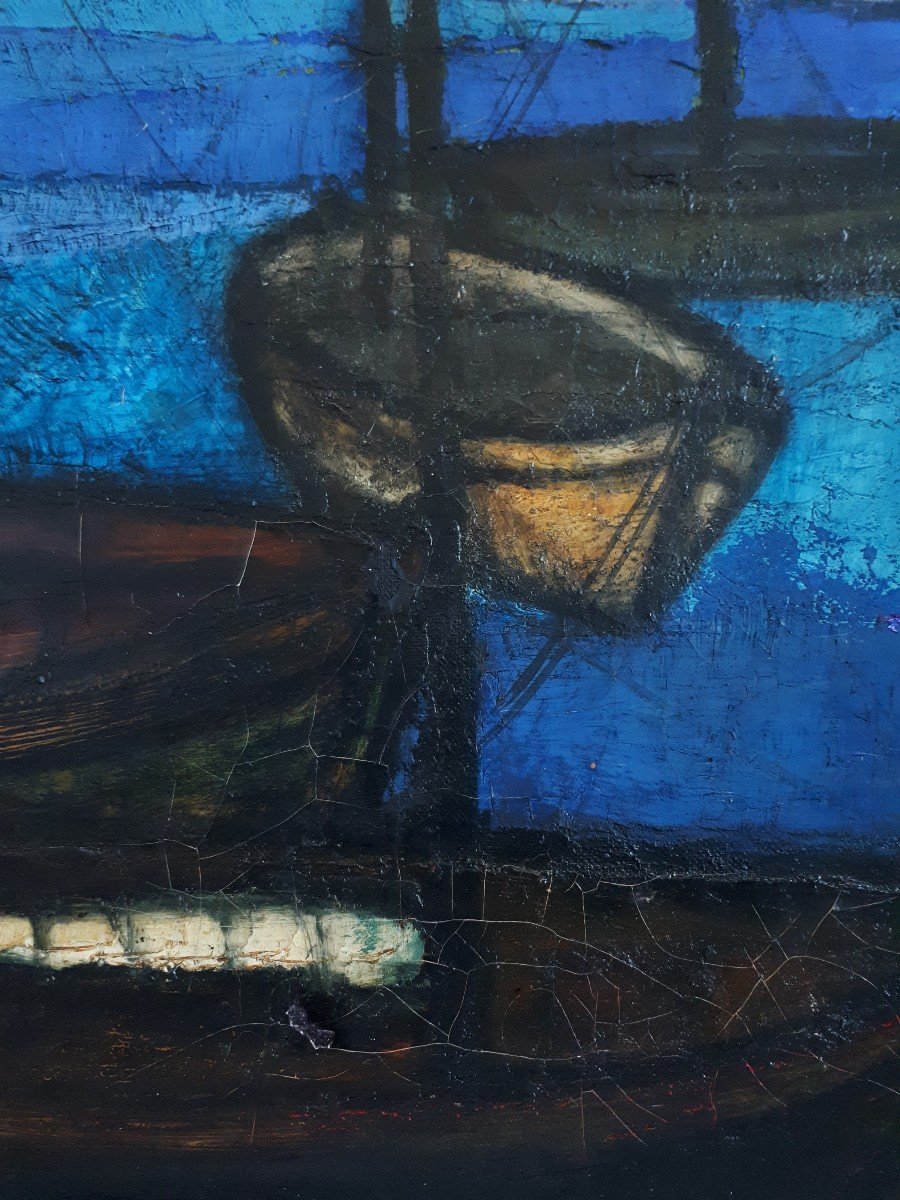 René Cazassus (born In 1932) Oil On Canvas Seascape Boats-photo-2