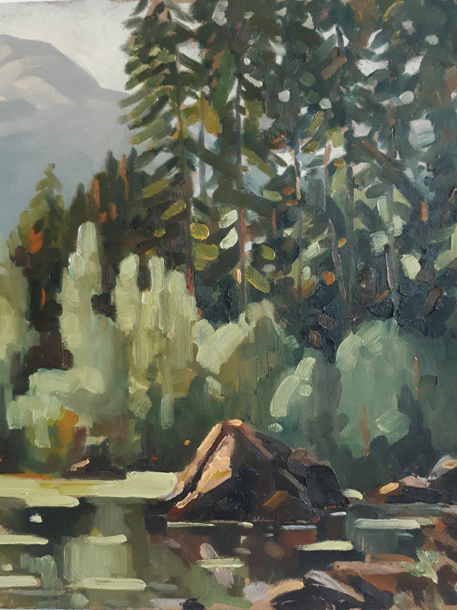 Pierre Roig Oil On Panel Lake Landscape School Lyonnaise-photo-4