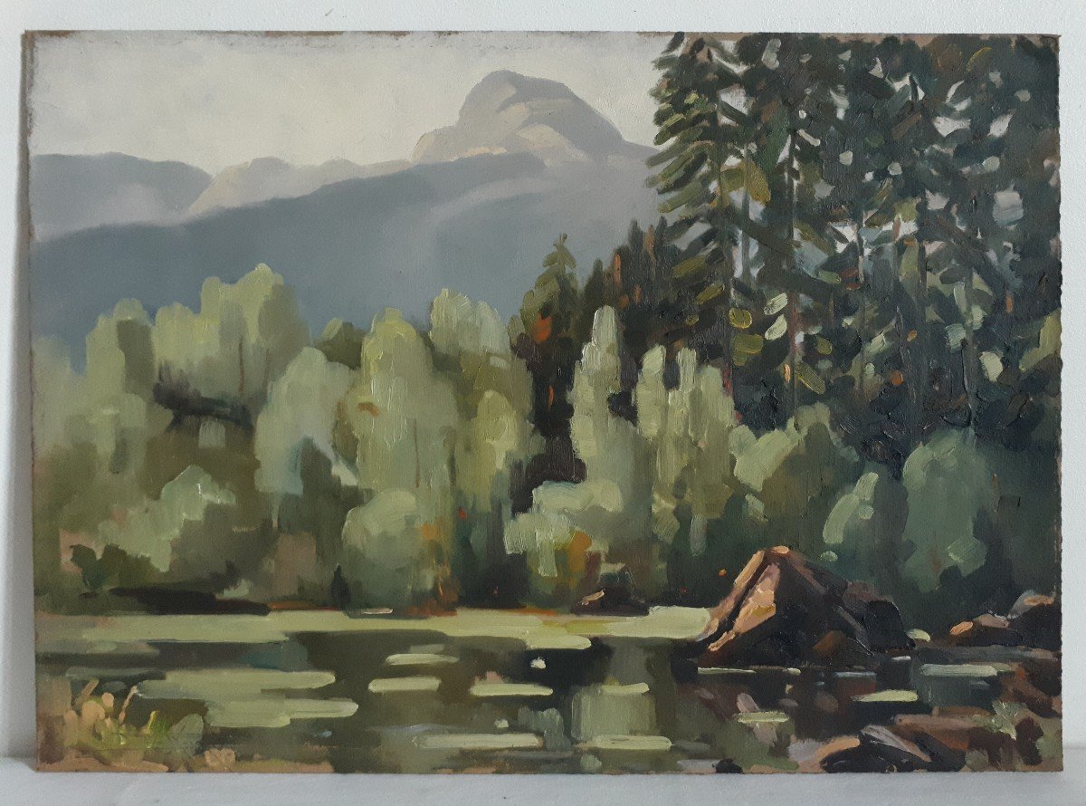 Pierre Roig Oil On Panel Lake Landscape School Lyonnaise