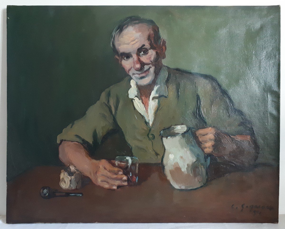 Ludovic Gignoux (1882-?) Oil On Canvas Portrait Of A Man - Le Poivrot - 1951