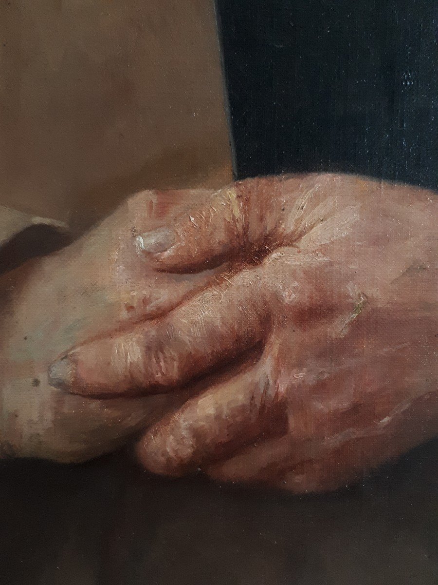 Alice DESSAIGNE huile sur toile portrait de moine 19ème-photo-4