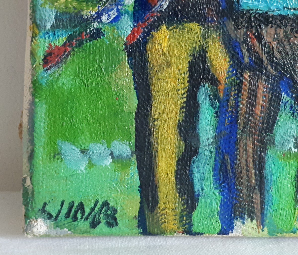 Painting Oil On Canvas Round Of Golf Golfers (signed)-photo-5