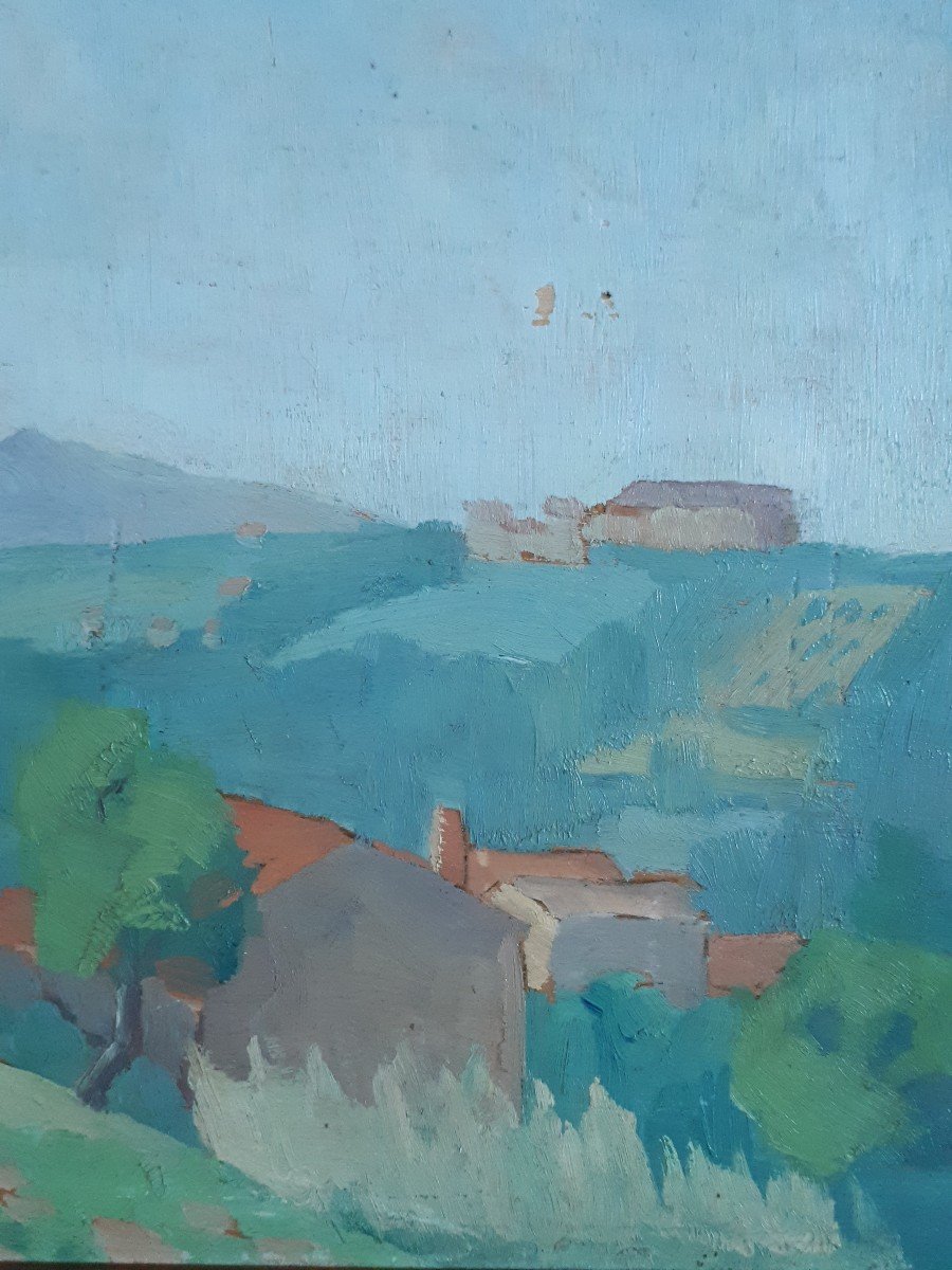 Tableau huile sur bois paysage vallonné campagne-photo-3