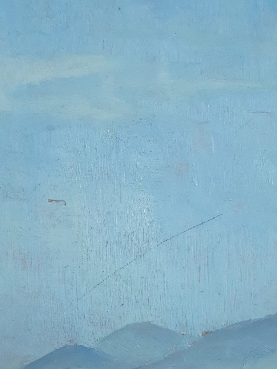 Tableau huile sur bois paysage vallonné campagne-photo-5