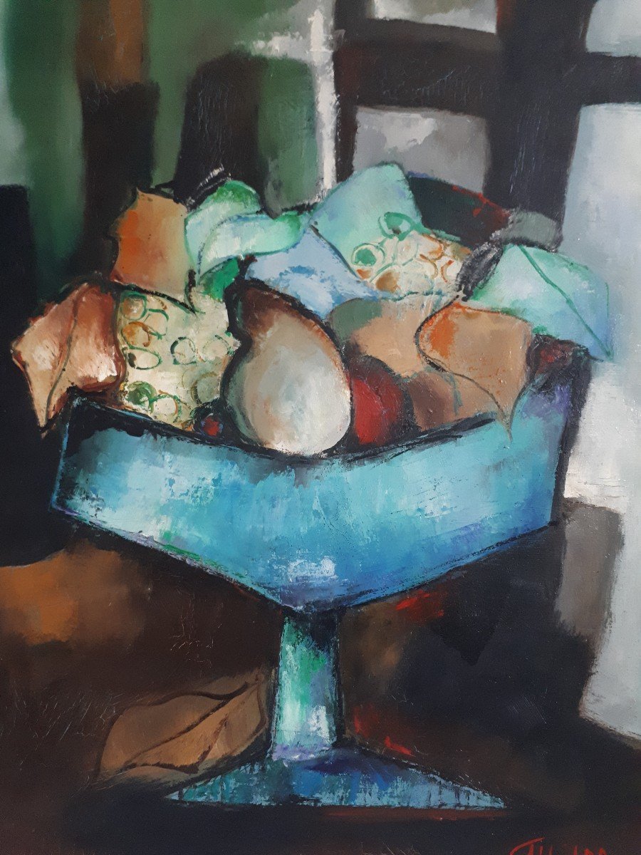 Yvette Cathiard (born In 1946) Oil On Canvas Still Life With Fruits 1971-photo-4