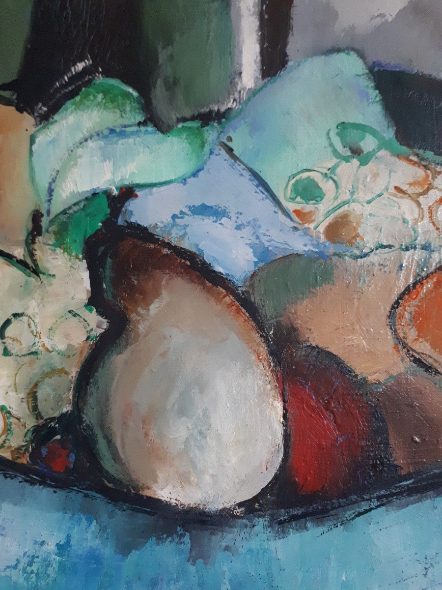 Yvette Cathiard (born In 1946) Oil On Canvas Still Life With Fruits 1971-photo-1