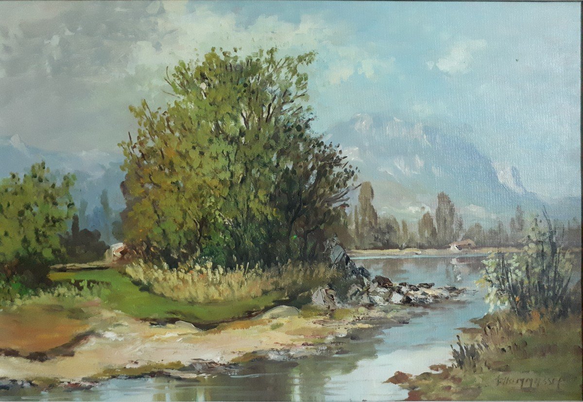 Henri Thomasset Saint Eynard Dent De Crolles Mountain Landscape Alps Oil On Canvas-photo-2
