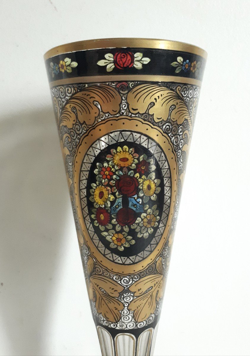 Hermann Pautsch pour Julius Mühlhaus (1867-1945) vase décor émaillé verre de Bohême-photo-1
