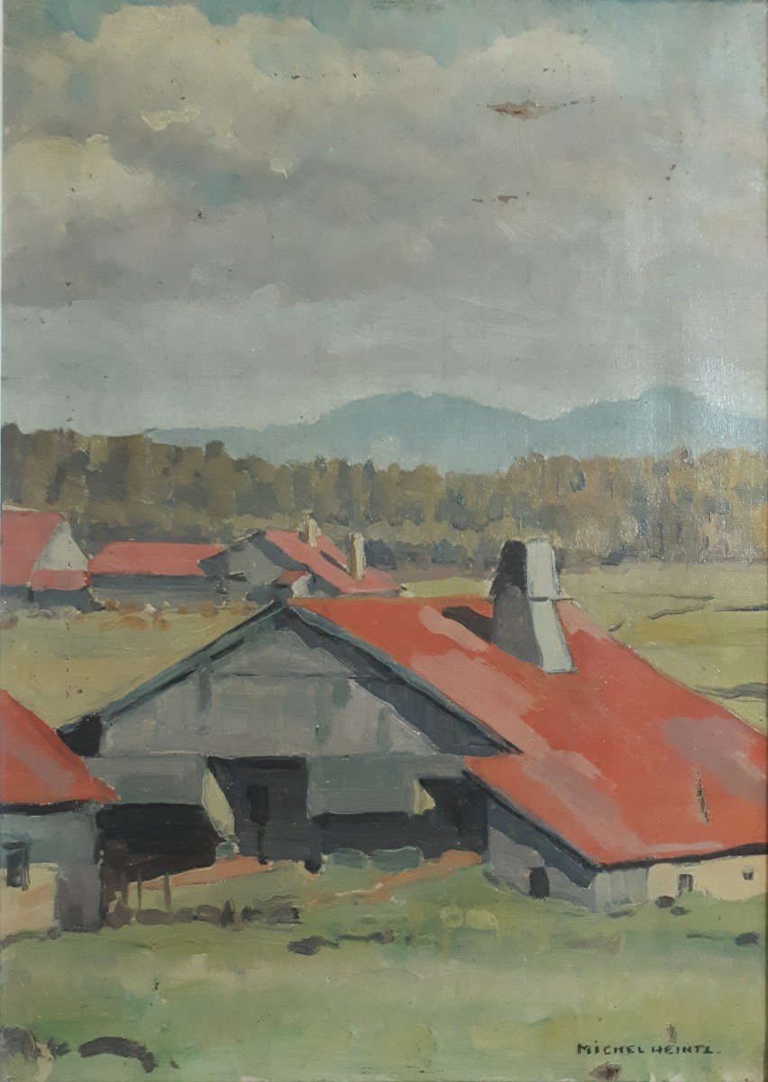 Michel Heintz Oil On Canvas Countryside Landscape Doubs Jura
