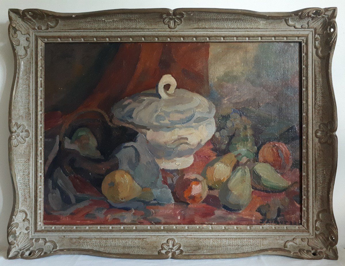 Jean Liberge (1903-1977) Oil On Canvas Still Life With Fruits 1948