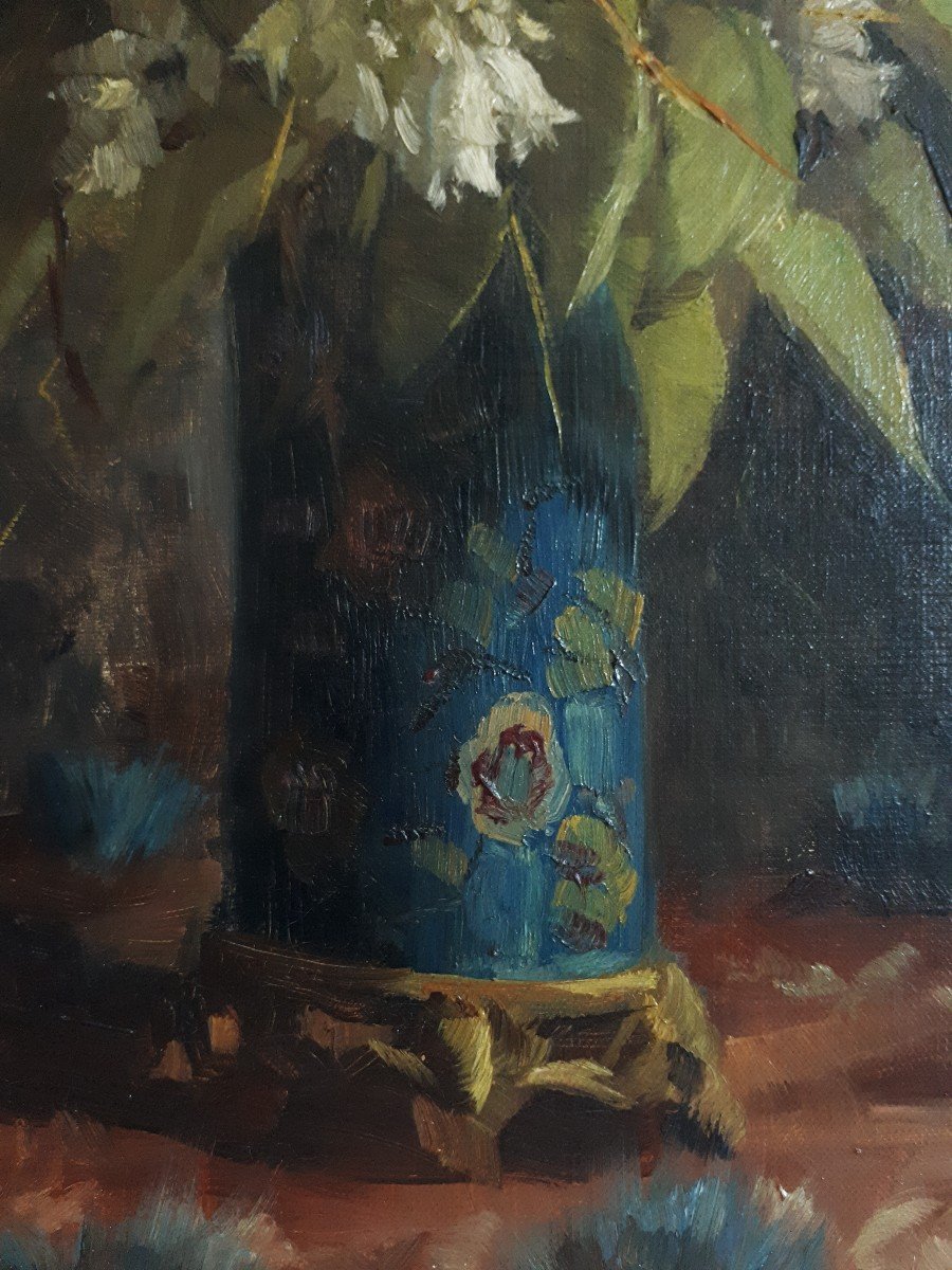 Henri Darbois (1865-1941) Oil On Canvas Still Life With Tulip Flowers 19th 1892-photo-3