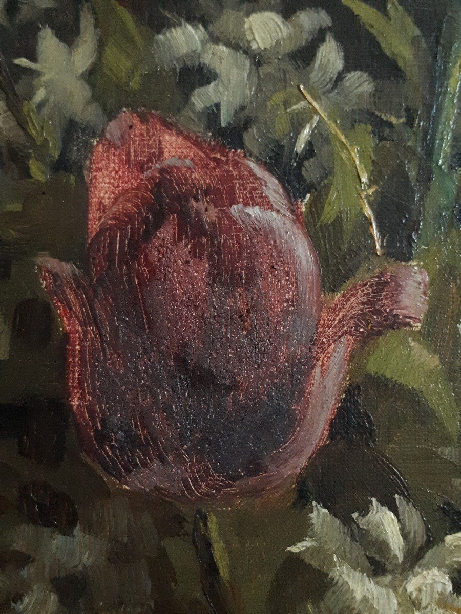 Henri Darbois (1865-1941) Oil On Canvas Still Life With Tulip Flowers 19th 1892-photo-6