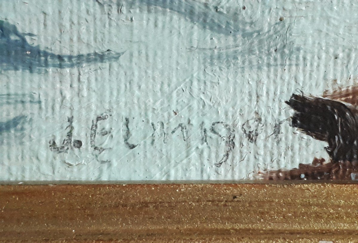 Tableau huile sur toile paysage lacustre J. ELHINGER-photo-7
