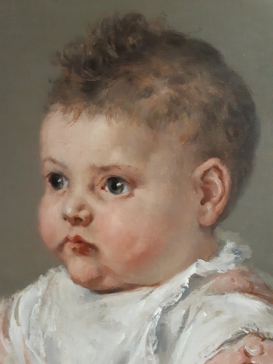 François FURET (1842-1919) huile sur toile portrait d'enfant fin 19ème début 20ème-photo-4