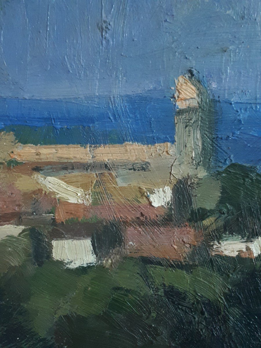 Painting Oil On Panel Provençal Landscape By The Sea D. Mantel-photo-5
