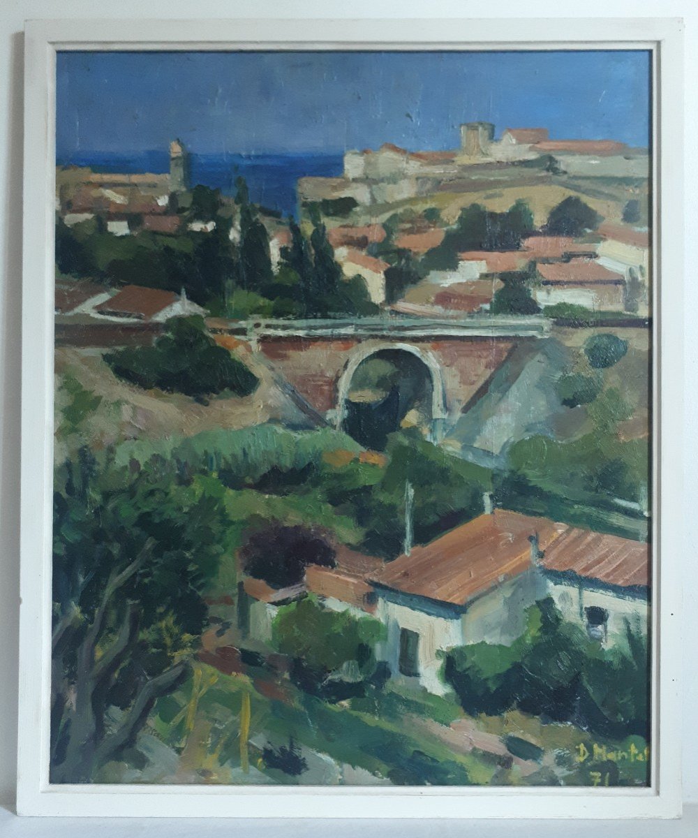 Painting Oil On Panel Provençal Landscape By The Sea D. Mantel