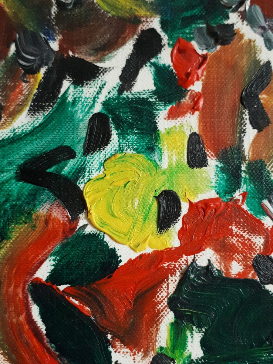 Tableau composition abstraite - Chaos - huile sur papier toilé (signé)-photo-4