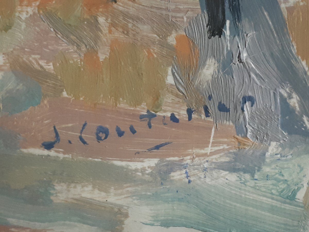Oil On Panel Hilly Landscape J. Couturier-photo-7