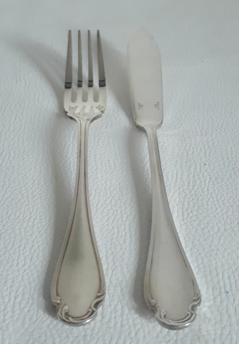 Christofle 12 Fish Cutlery 24 Pieces Pompadour Model Silver Metal-photo-2