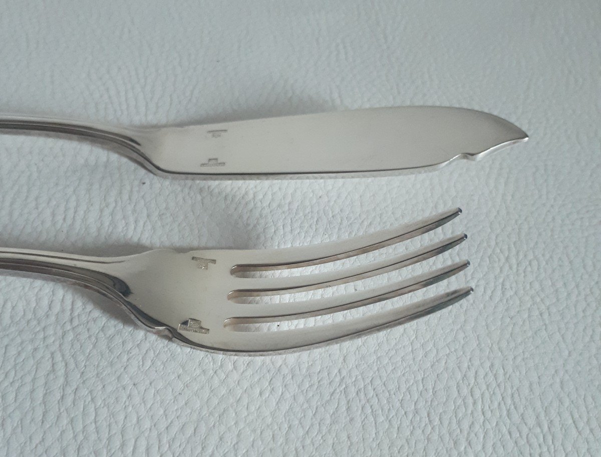 Christofle 12 Fish Cutlery 24 Pieces Pompadour Model Silver Metal-photo-4