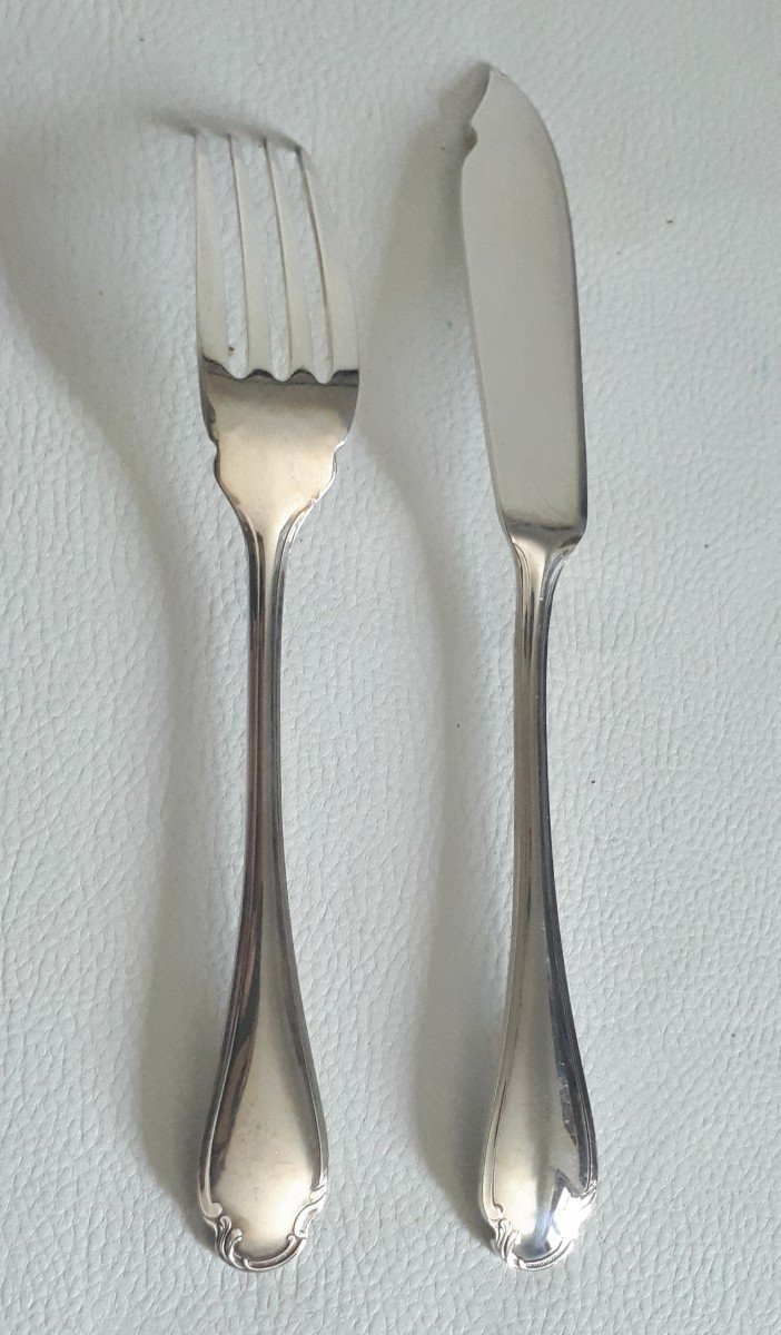 Christofle 12 Fish Cutlery 24 Pieces Pompadour Model Silver Metal-photo-1