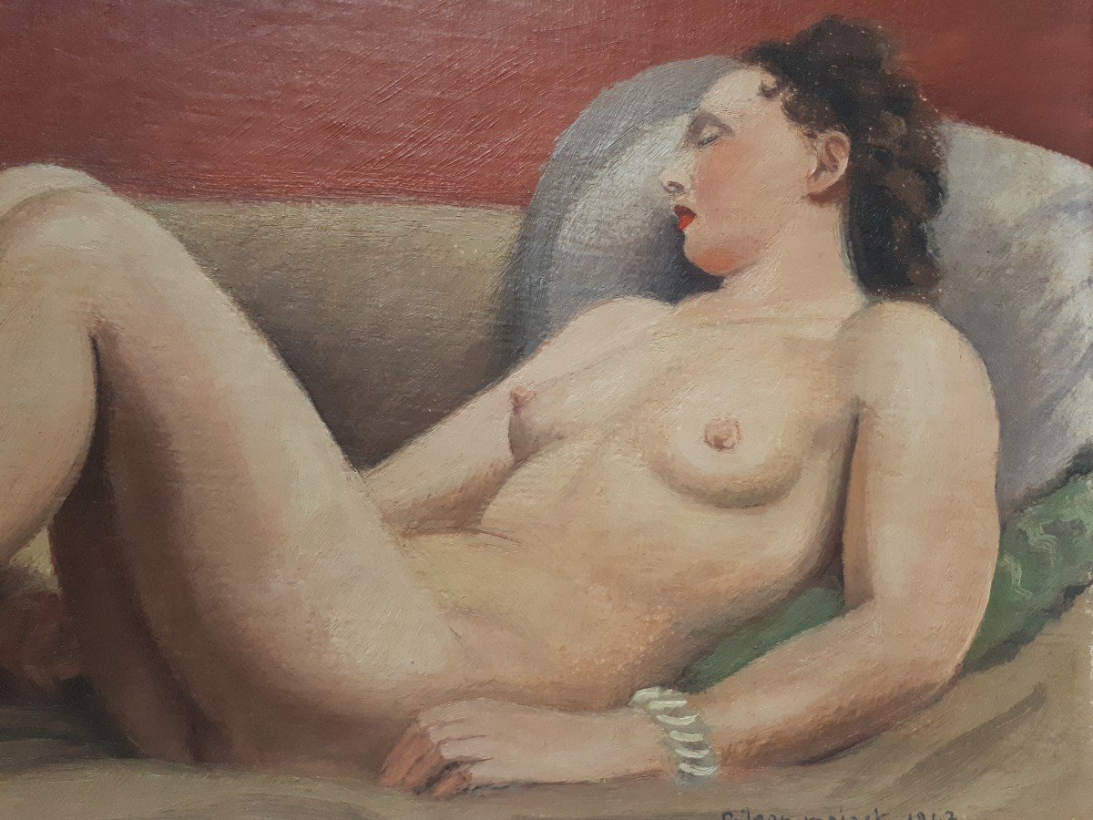 Roger Henri Jean-mairet (1904-1949) Oil On Canvas Reclining Female Nude 1947-photo-3