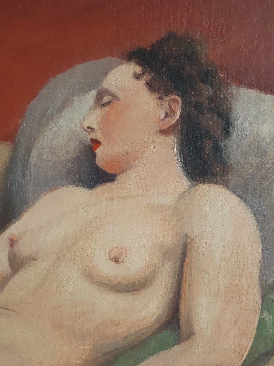Roger Henri Jean-mairet (1904-1949) Oil On Canvas Reclining Female Nude 1947-photo-1