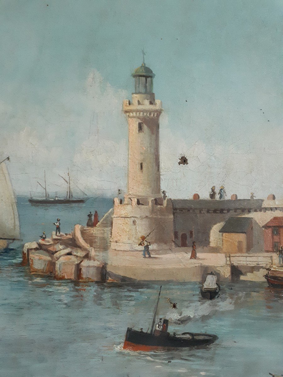 M. Boissery d'Engaliere View Of Marseille Lighthouse Of Sainte-marie Oil On Canvas Marine 19th-photo-3