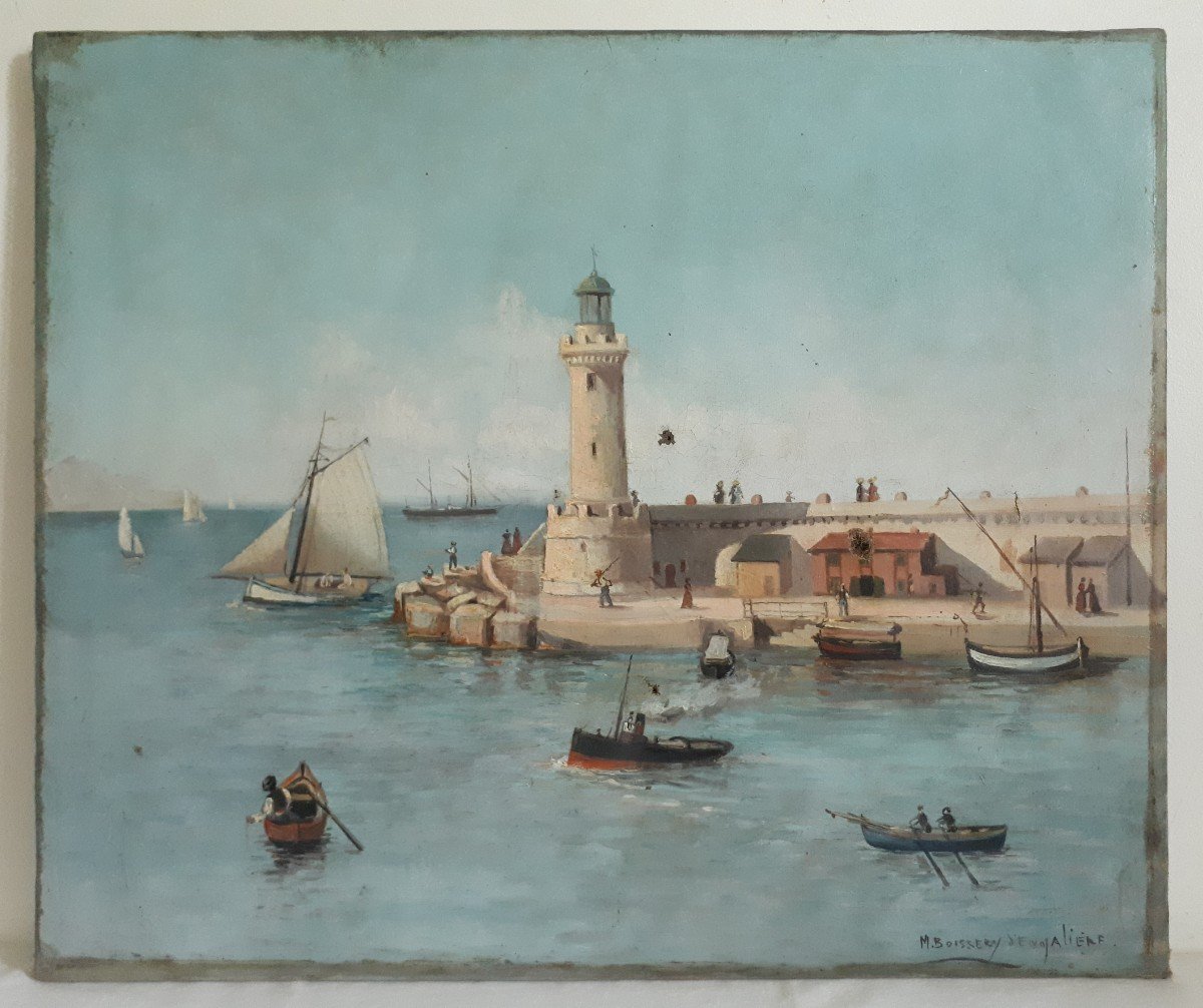 M. Boissery d'Engaliere View Of Marseille Lighthouse Of Sainte-marie Oil On Canvas Marine 19th