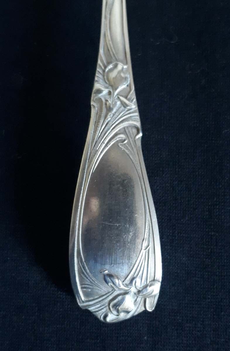 Cutlery Spoons Forks 34 Pieces Silver Metal Goldsmith Jb 1900 Art Nouveau Iris Decor-photo-2