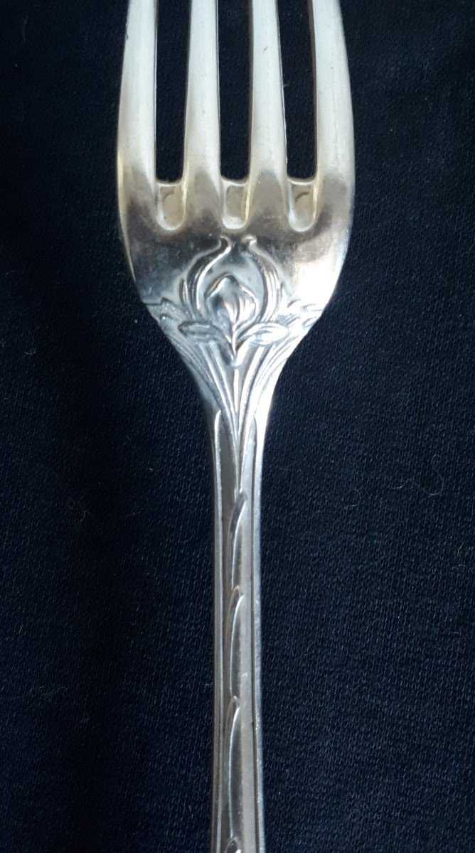 Cutlery Spoons Forks 34 Pieces Silver Metal Goldsmith Jb 1900 Art Nouveau Iris Decor-photo-3