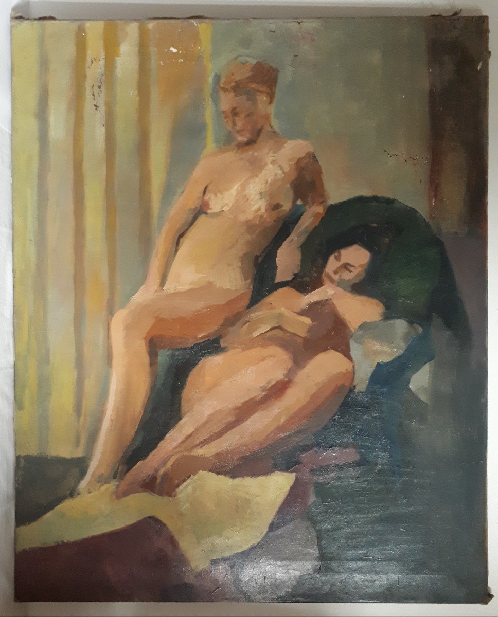 Jocelyne ANTOINE (née en 1936) huile sur toile nus féminins dans un intérieur