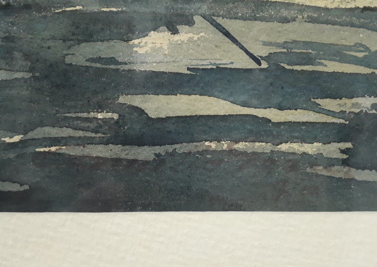 Aquarelle - Collioure le port - marine paysage marin bateaux (signé)-photo-7