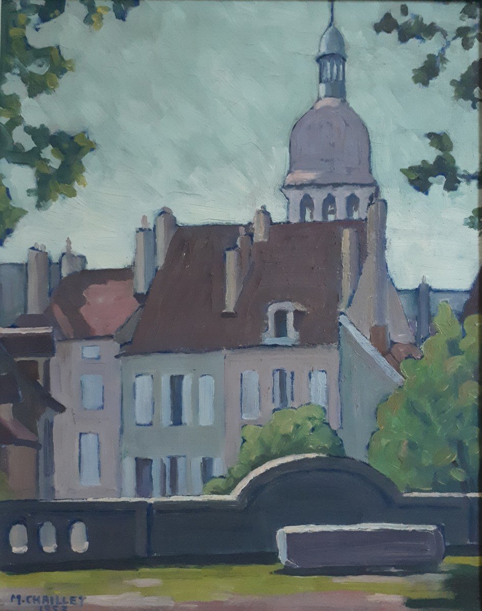 Oil On Canvas -beaune - Matin Au Rempart Des Lions - M. Chaillet 1953 - City Landscape-photo-2