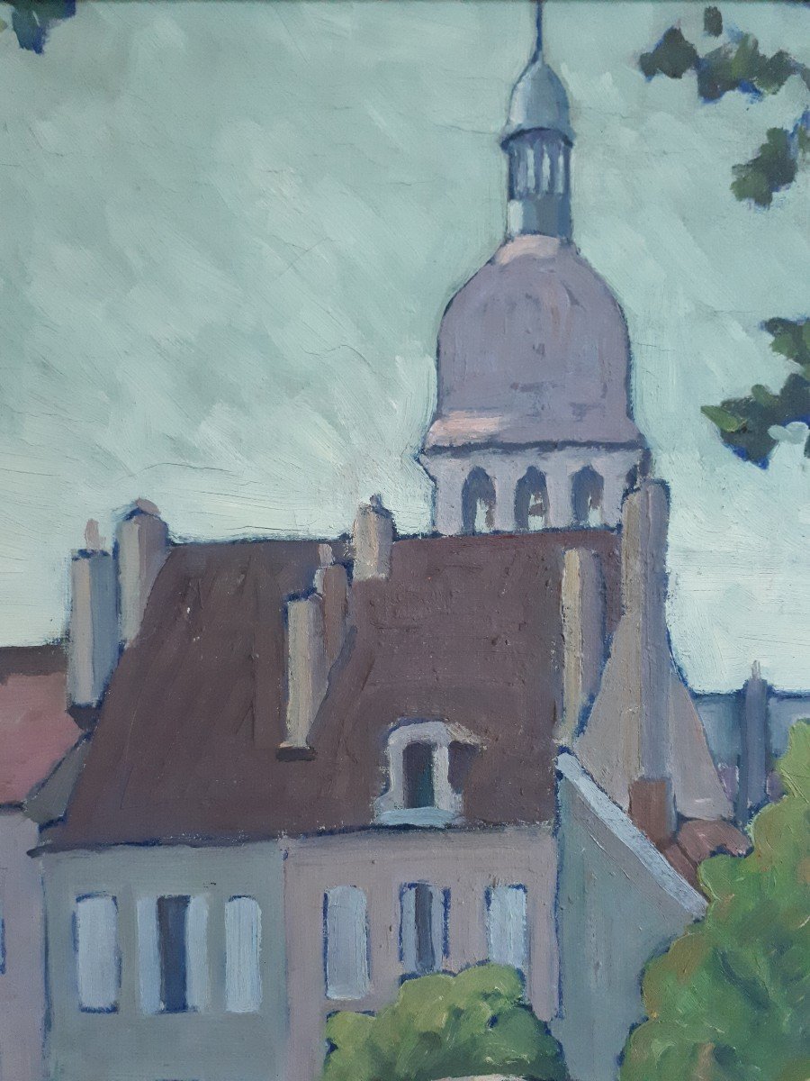 Oil On Canvas -beaune - Matin Au Rempart Des Lions - M. Chaillet 1953 - City Landscape-photo-4