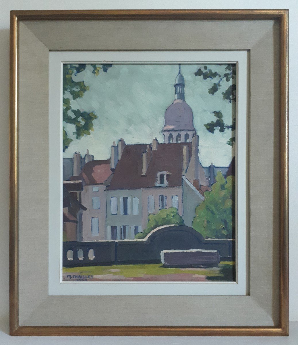 Oil On Canvas -beaune - Matin Au Rempart Des Lions - M. Chaillet 1953 - City Landscape