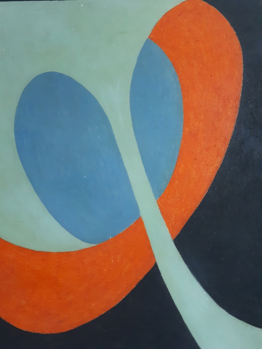 Arlette DE CROUSE (1934-2013) composition abstraite abstrait huile sur papier sur bois-photo-2