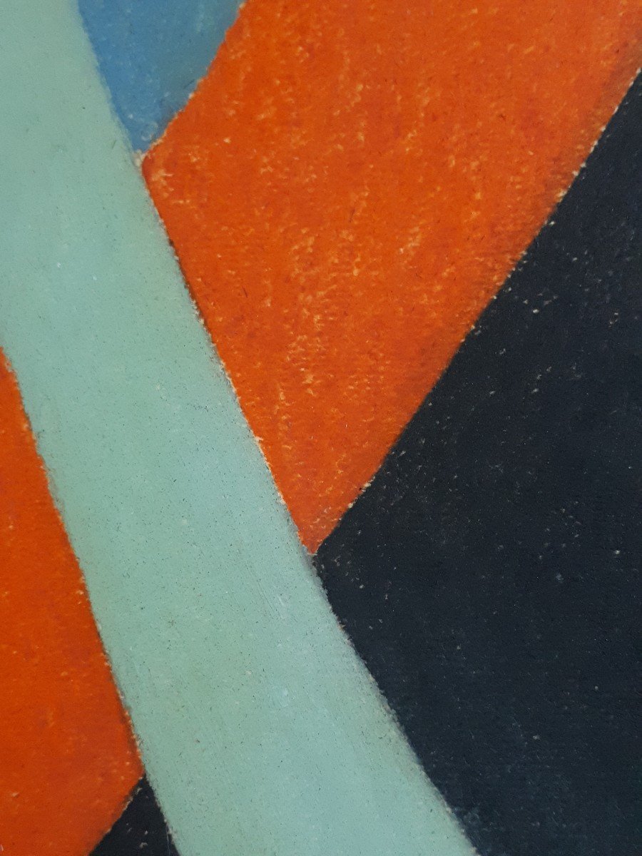 Arlette DE CROUSE (1934-2013) composition abstraite abstrait huile sur papier sur bois-photo-4