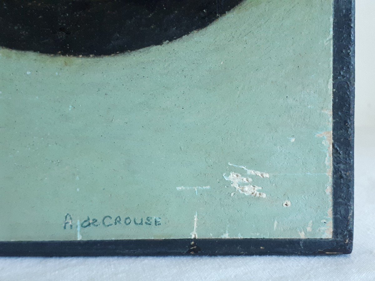 Arlette DE CROUSE (1934-2013) composition abstraite abstrait huile sur papier sur bois-photo-6