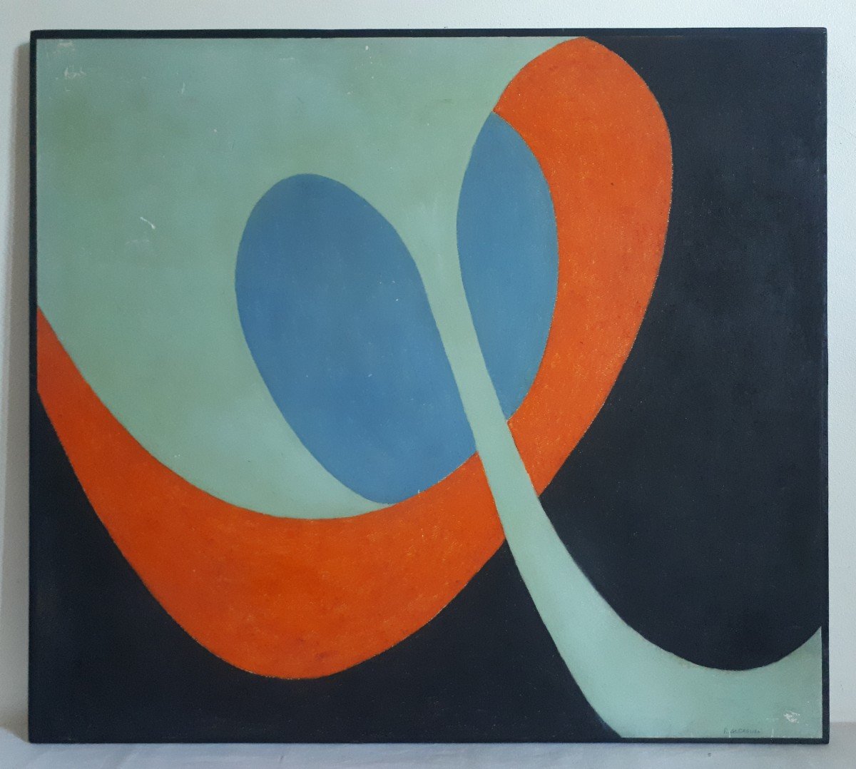 Arlette DE CROUSE (1934-2013) composition abstraite abstrait huile sur papier sur bois